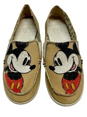 Crocs Disney Mickey Mouse Women’s 10 Tan Comfort Flat Slip On Canvas Loafers